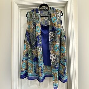2x Women’s Blue Sheer Paisley Vest / Duster NY Collection